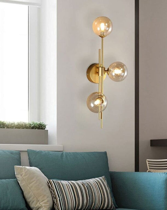 3 Head Glass Ball Wall Light - Amber